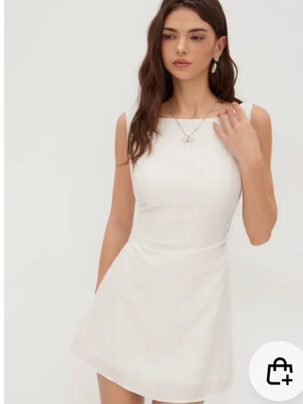 Linen-blend Boat Neck Solid Knotted Backless Mini Dress